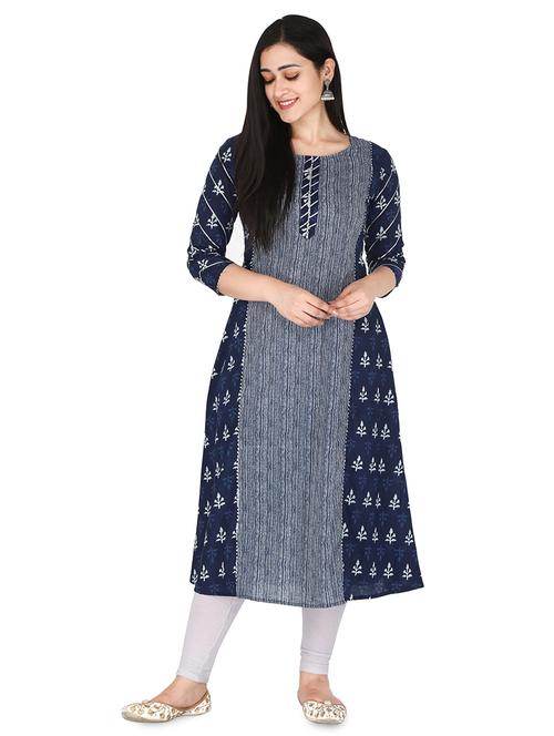 indigo a-line kurta - 17697930 - Standard Image - 1