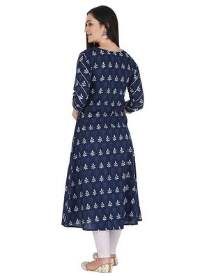 indigo a-line kurta - 17697930 - Standard Image - 3