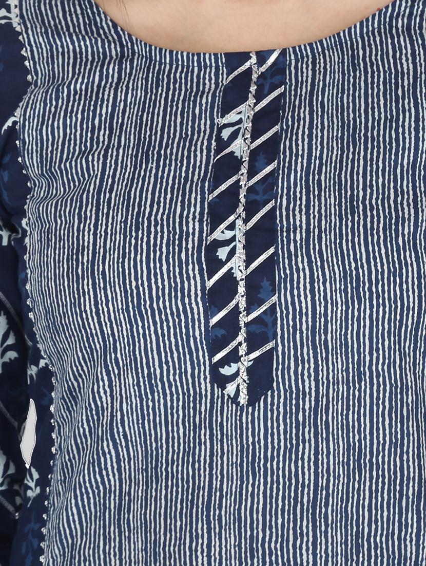 indigo a-line kurta - 17697930 - Zoom Image - 4