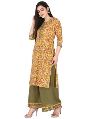 yellow floral printed straight kurta - 17697933 - Standard Image - 2