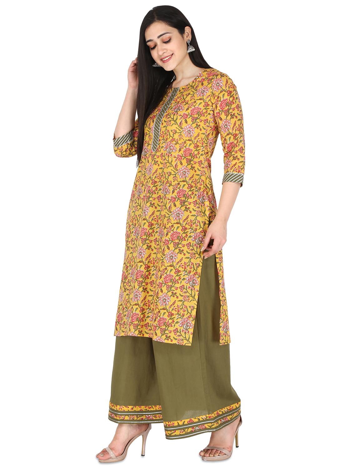 yellow floral printed straight kurta - 17697933 - Zoom Image - 2