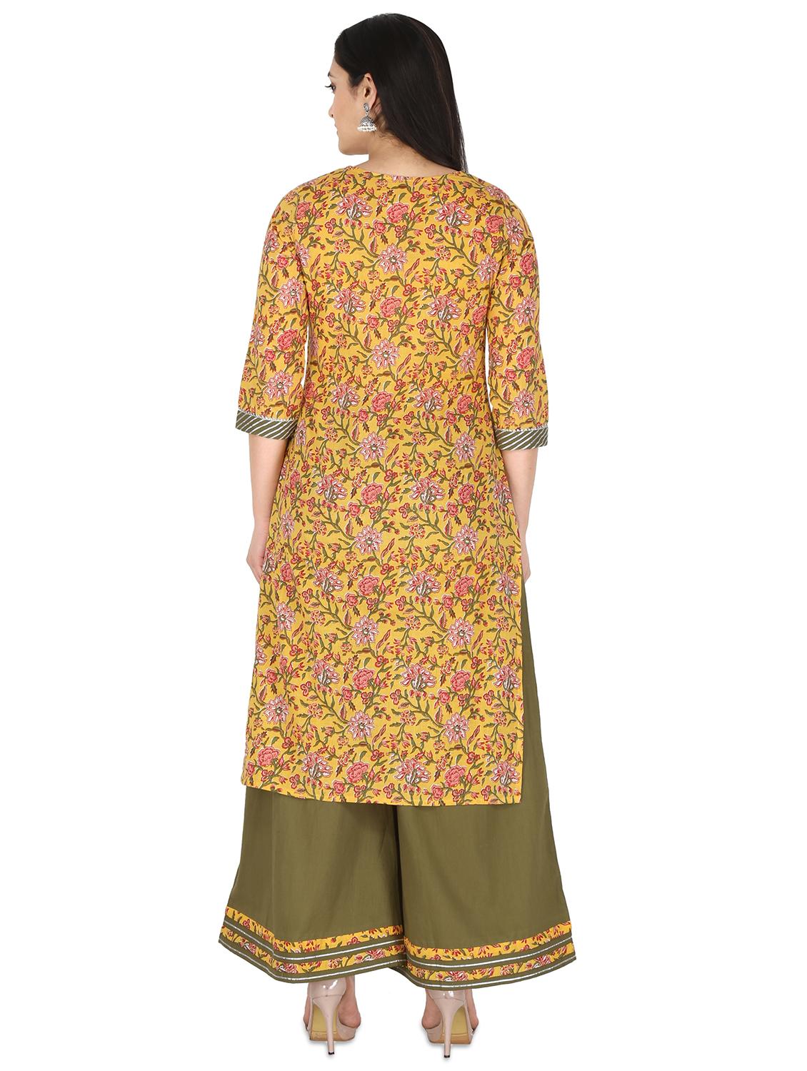 yellow floral printed straight kurta - 17697933 - Zoom Image - 3
