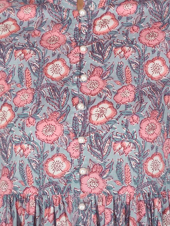 peach floral flared kurta - 17697935 - Zoom Image - 4