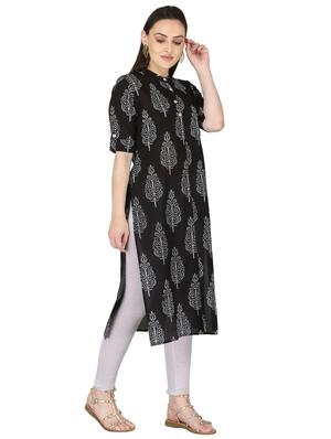 black cotton straight kurta - 17697943 - Standard Image - 2