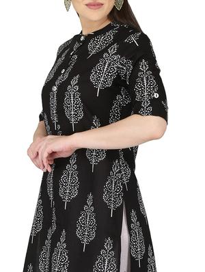 black cotton straight kurta - 17697943 - Standard Image - 4