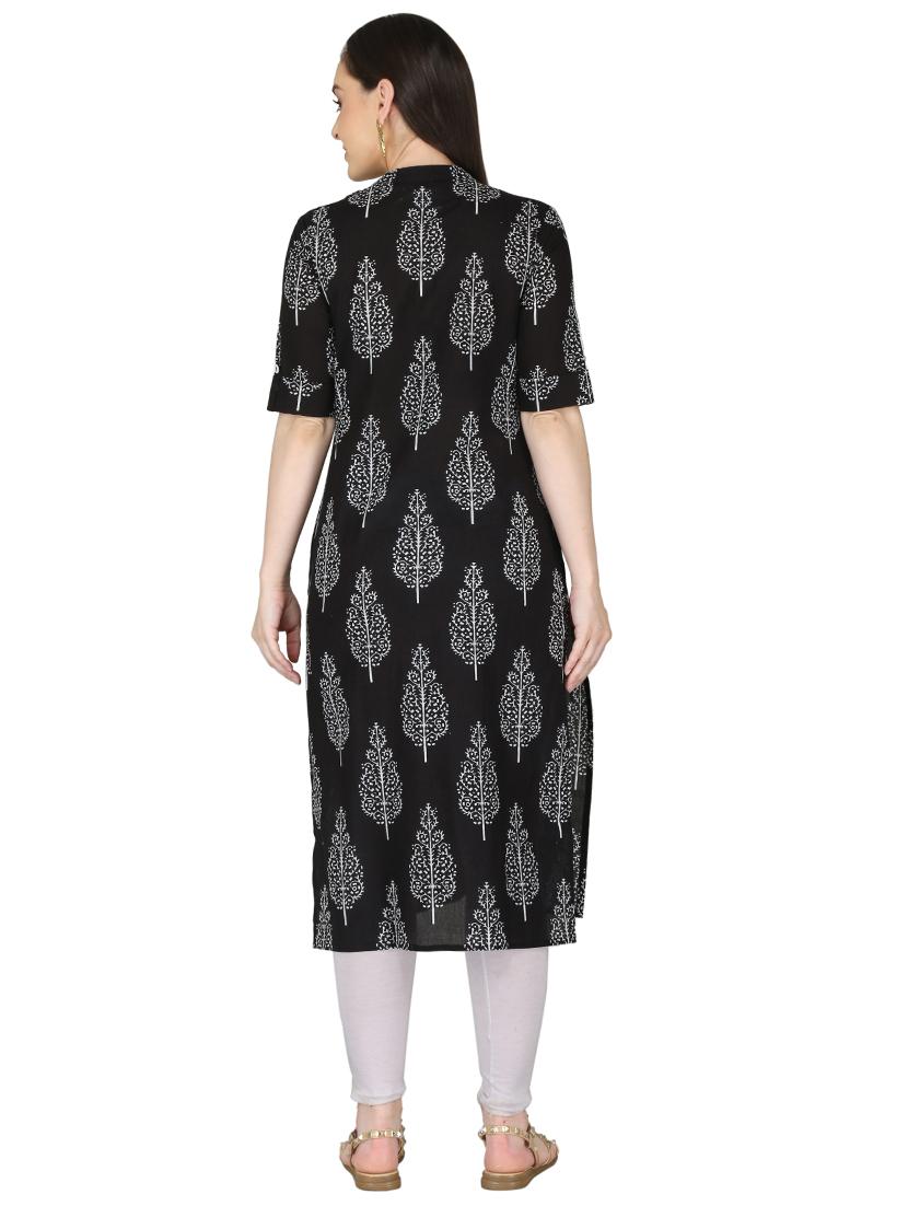 black cotton straight kurta - 17697943 - Zoom Image - 3