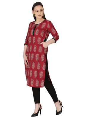 red cotton straight kurta - 17697944 - Standard Image - 2