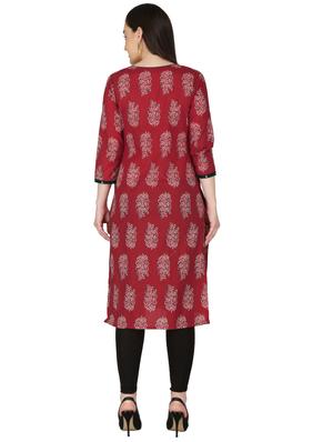 red cotton straight kurta - 17697944 - Standard Image - 3