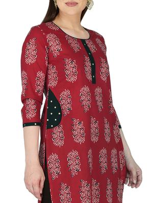 red cotton straight kurta - 17697944 - Standard Image - 4