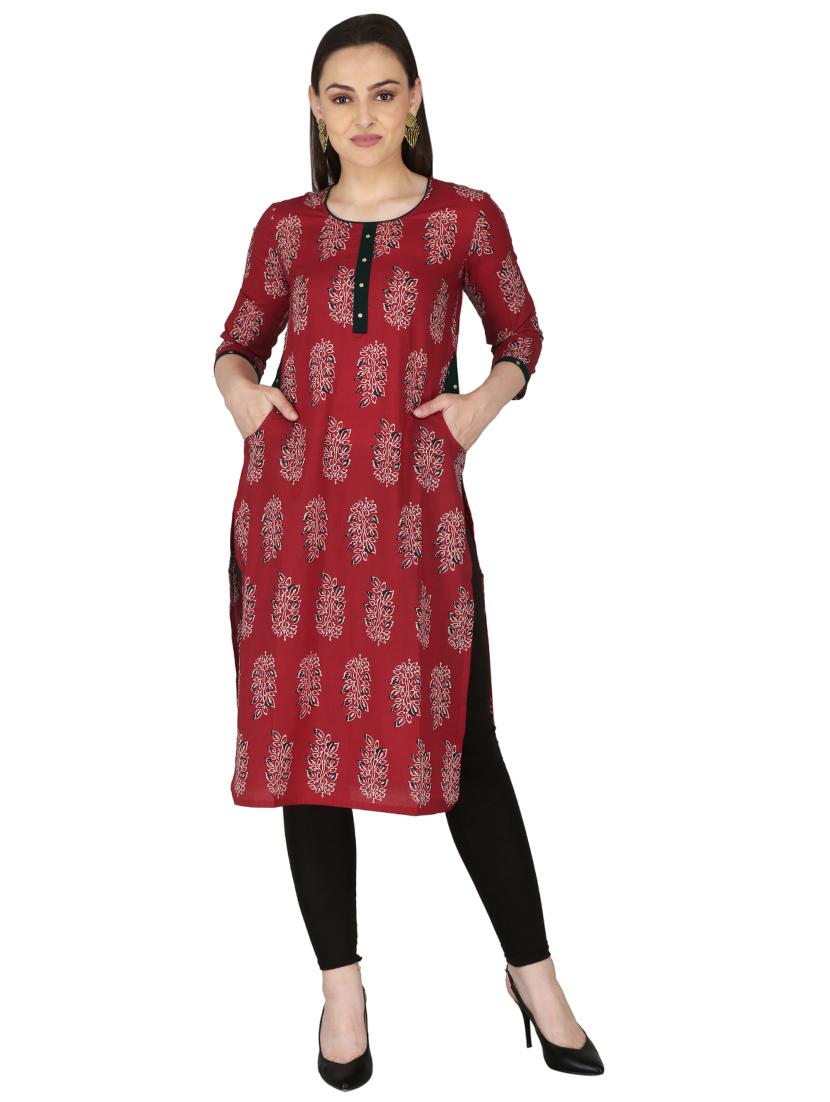 red cotton straight kurta - 17697944 - Zoom Image - 1