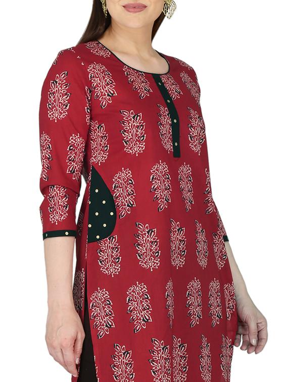 red cotton straight kurta - 17697944 - Zoom Image - 4