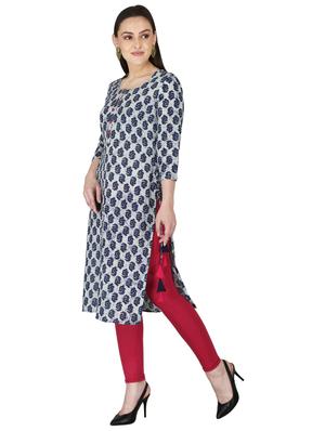 blue cotton straight kurta - 17697945 - Standard Image - 2