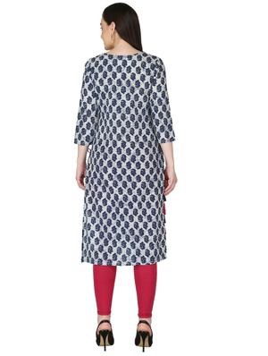 blue cotton straight kurta - 17697945 - Standard Image - 3