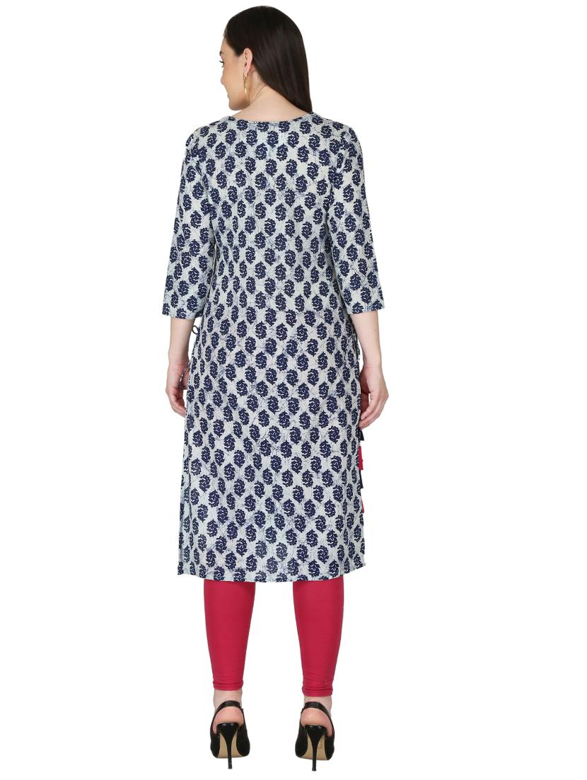 blue cotton straight kurta - 17697945 - Zoom Image - 3