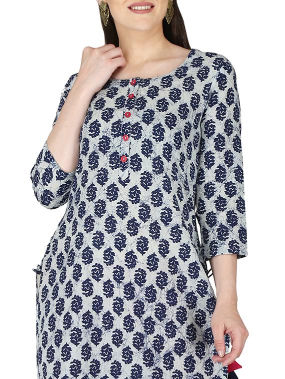 blue cotton straight kurta - 17697945 - Zoom Image - 4