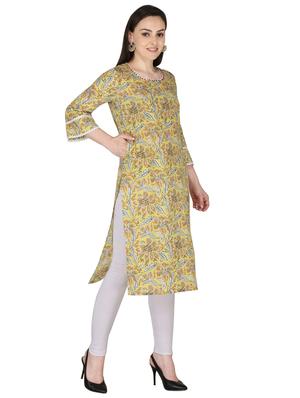 yellow cotton straight kurta - 17697946 - Standard Image - 2