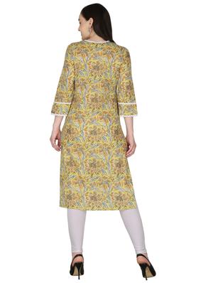 yellow cotton straight kurta - 17697946 - Standard Image - 3