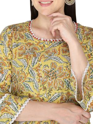 yellow cotton straight kurta - 17697946 - Standard Image - 5
