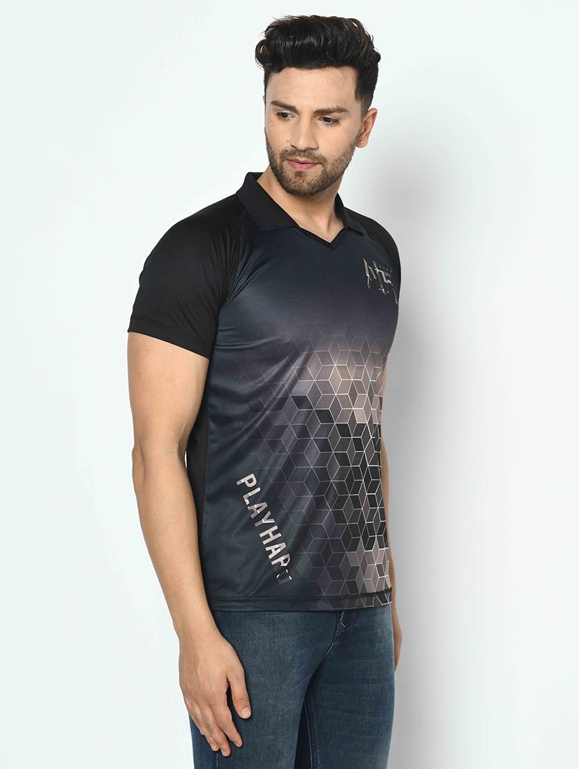 black printed collared t-shirt - 17698064 - Zoom Image - 2