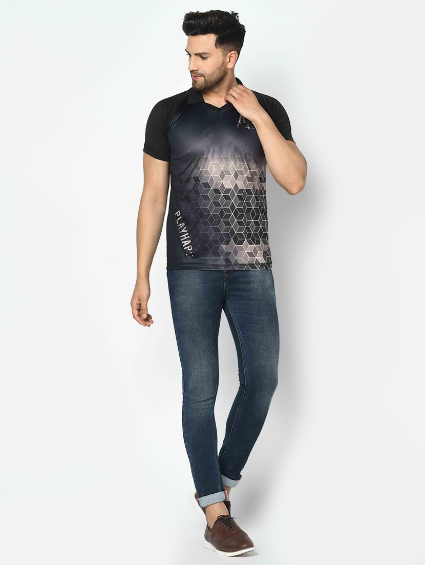 black printed collared t-shirt - 17698064 - Zoom Image - 4