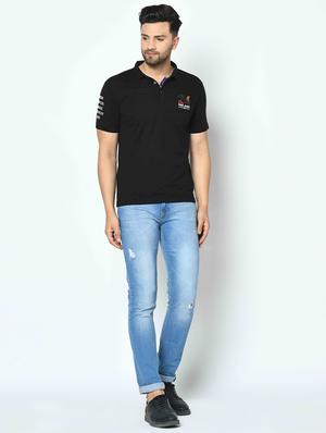 black printed polo t-shirt - 17698105 - Standard Image - 4