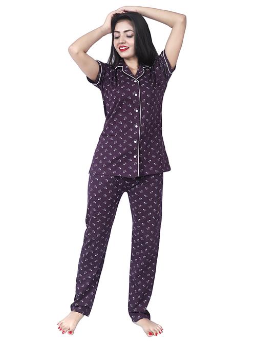 brown printed nightwear pajama set - 17698205 - Standard Image - 1