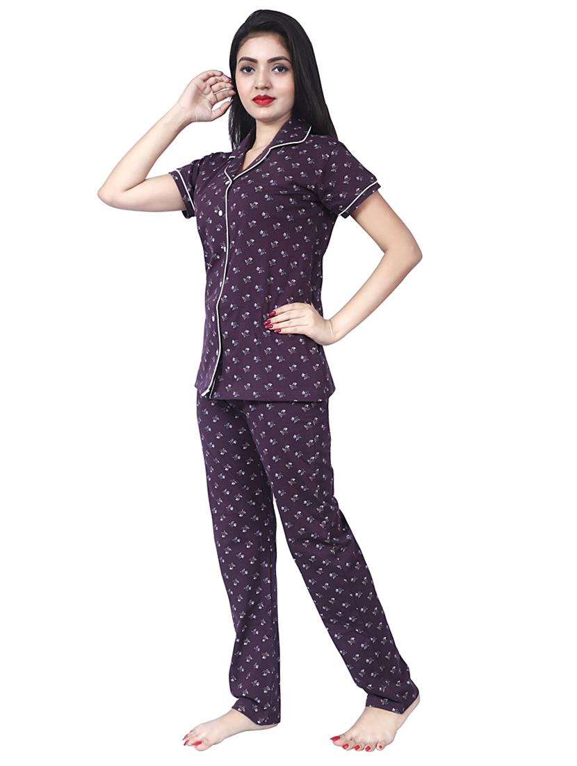 brown printed nightwear pajama set - 17698205 - Zoom Image - 2