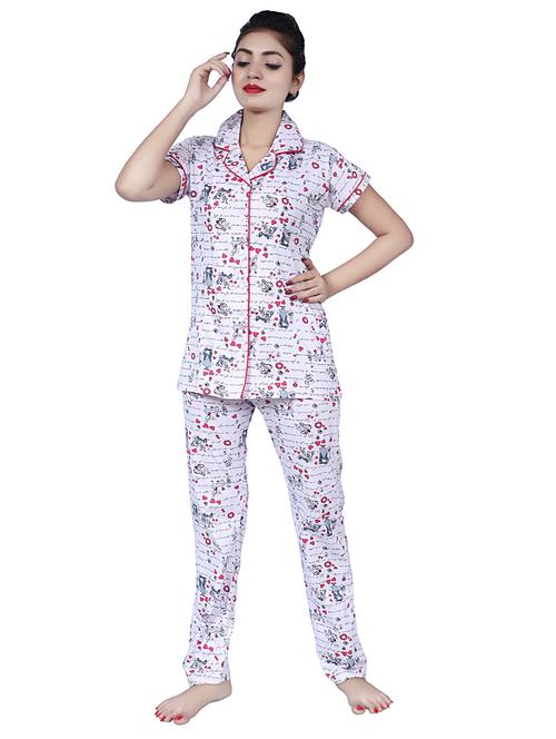 white printed nightwear pajama set - 17698209 - Standard Image - 1