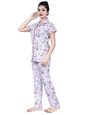 white printed nightwear pajama set - 17698209 - Standard Image - 2