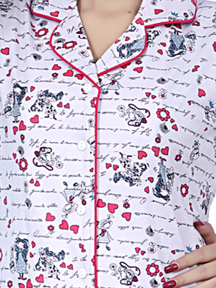 white printed nightwear pajama set - 17698209 - Zoom Image - 4