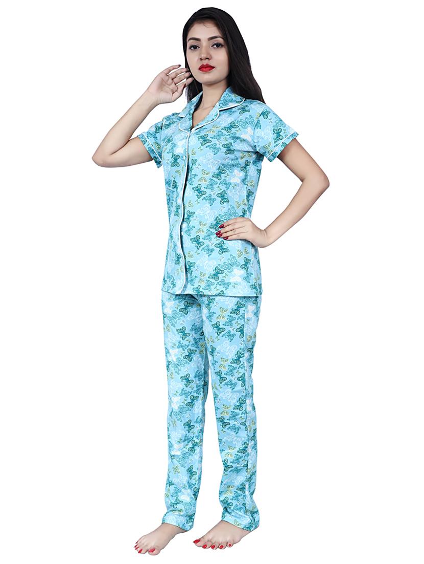 blue printed nightwear pajama set - 17698212 - Zoom Image - 2