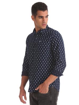 blue printed casual shirt - 17698780 - Standard Image - 2