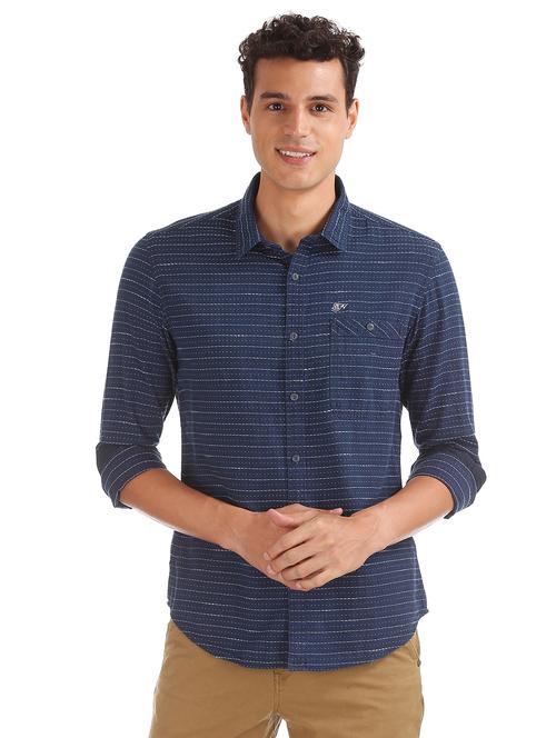 blue striped casual shirt - 17698885 - Very Small Image - 1