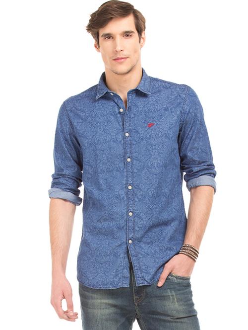 blue printed casual shirt - 17699516 - Standard Image - 1