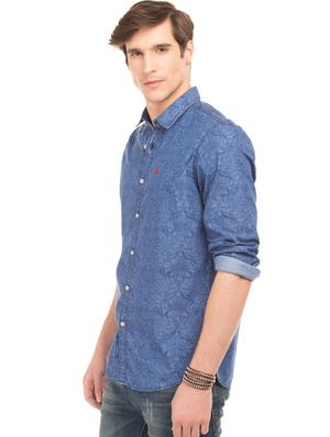 blue printed casual shirt - 17699516 - Standard Image - 2