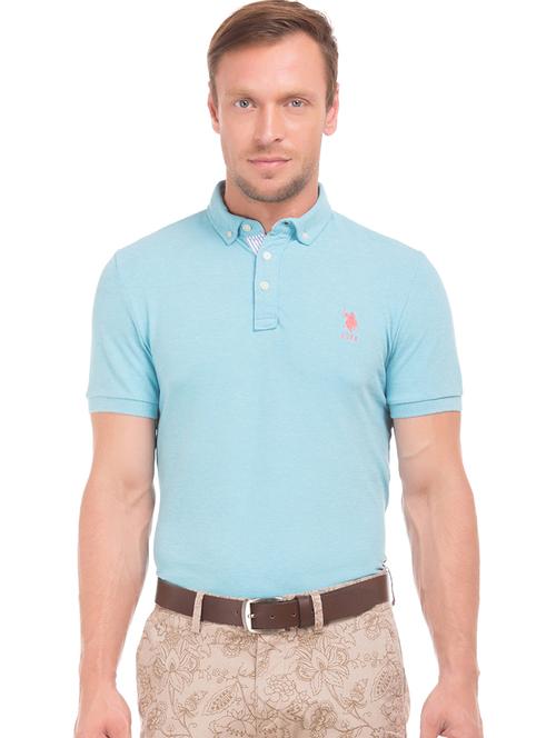 blue solid collared t-shirt - 17704563 - Standard Image - 1