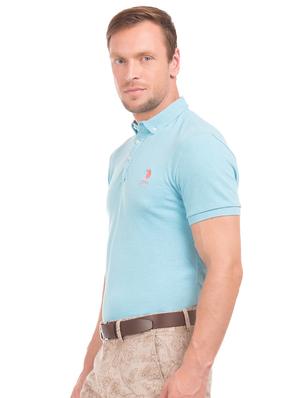 blue solid collared t-shirt - 17704563 - Standard Image - 2