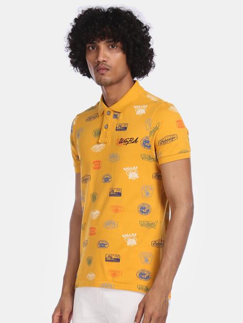 yellow printed polo t-shirt - 17706224 - Standard Image - 1