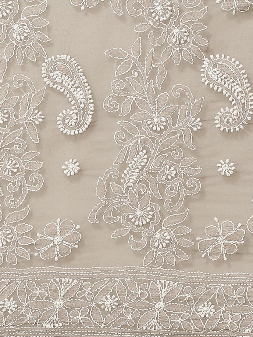 ada hand-embroidered grey chikankari saree with blouse - 17707256 - Zoom Image - 3