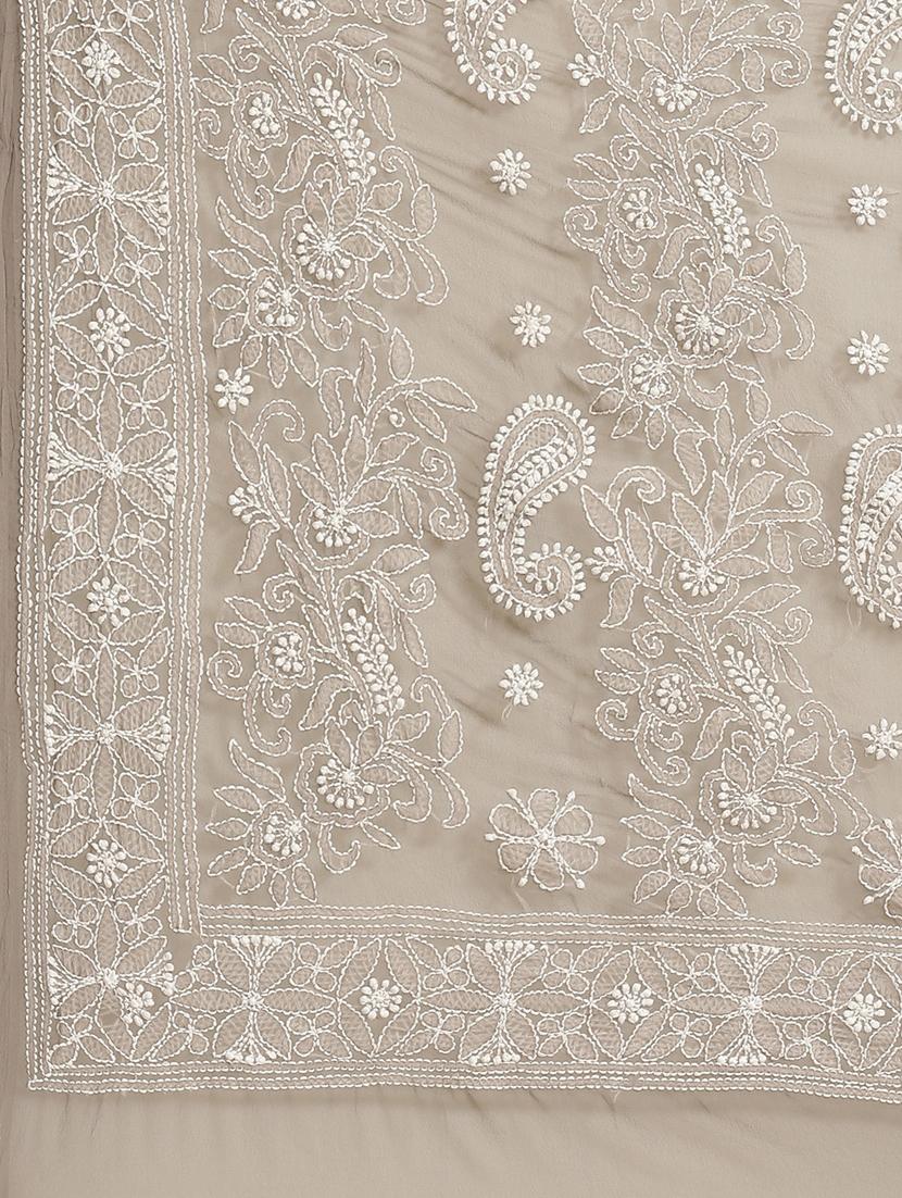 ada hand-embroidered grey chikankari saree with blouse - 17707256 - Zoom Image - 4