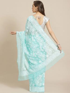 ada hand-embroidered green chikankari saree with blouse - 17707258 - Standard Image - 2
