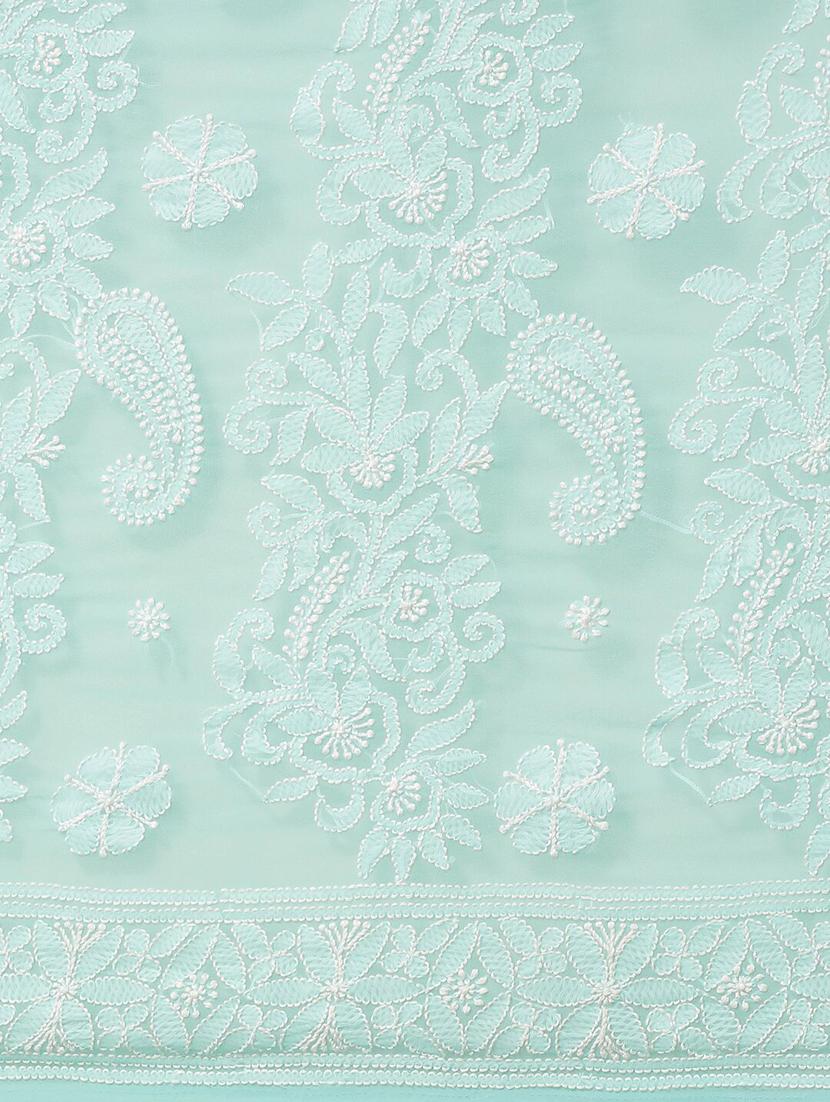 ada hand-embroidered green chikankari saree with blouse - 17707258 - Zoom Image - 3