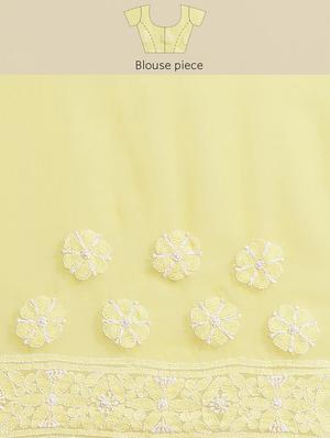 ada hand-embroidered yellow chikankari saree with blouse - 17707259 - Standard Image - 6