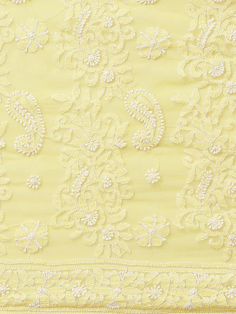 ada hand-embroidered yellow chikankari saree with blouse - 17707259 - Zoom Image - 3