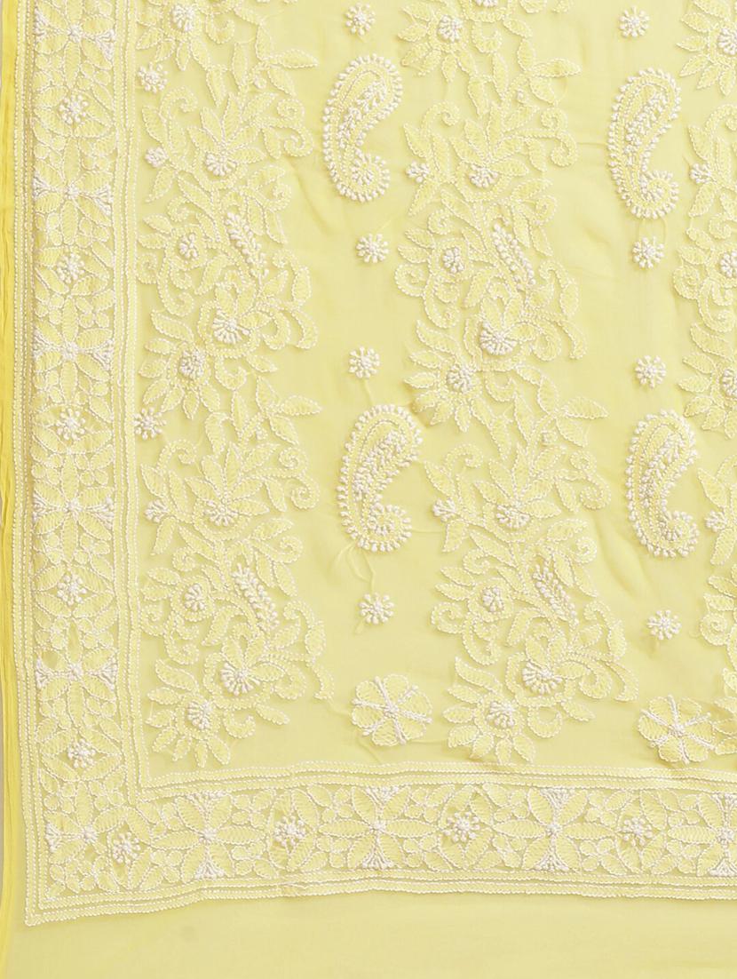 ada hand-embroidered yellow chikankari saree with blouse - 17707259 - Zoom Image - 4
