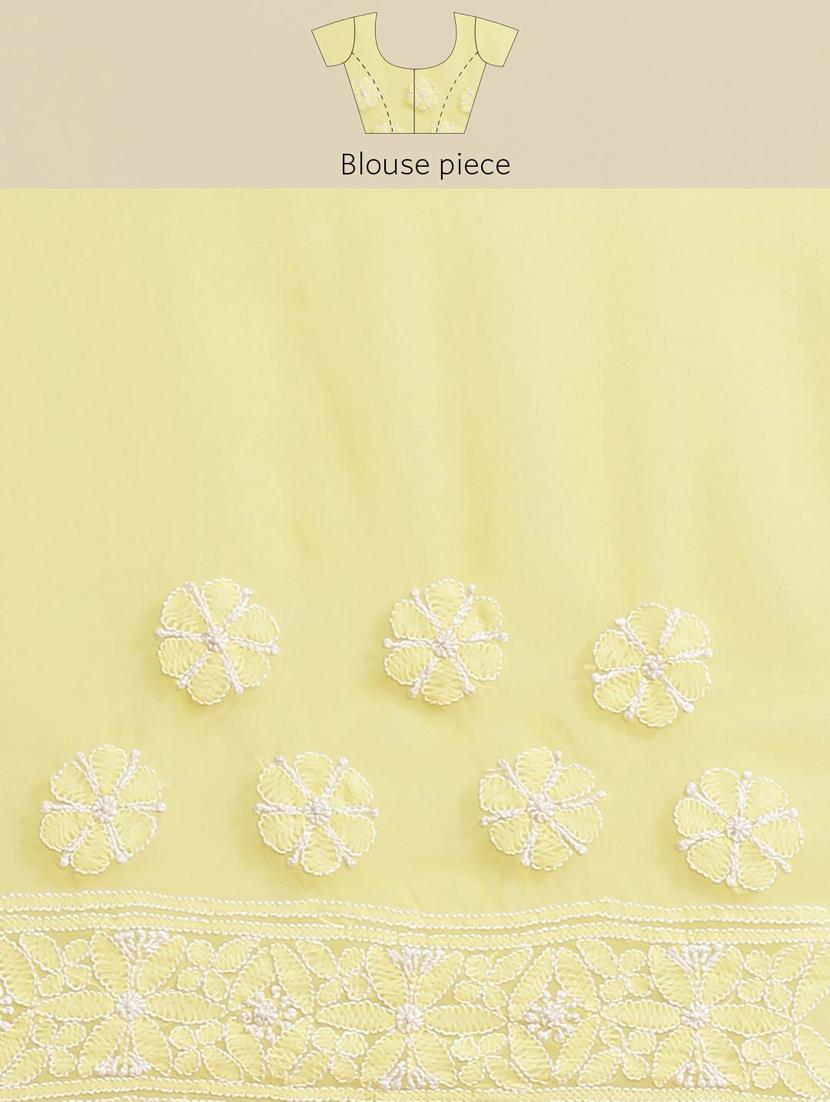 ada hand-embroidered yellow chikankari saree with blouse - 17707259 - Zoom Image - 6