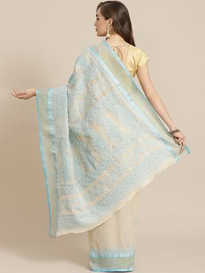 ada hand-embroidered beige chikankari saree with blouse - 17707262 - Standard Image - 2