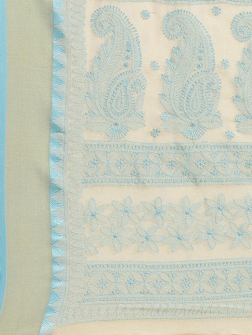ada hand-embroidered beige chikankari saree with blouse - 17707262 - Zoom Image - 4