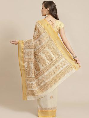 ada hand-embroidered beige chikankari saree with blouse - 17707263 - Standard Image - 2