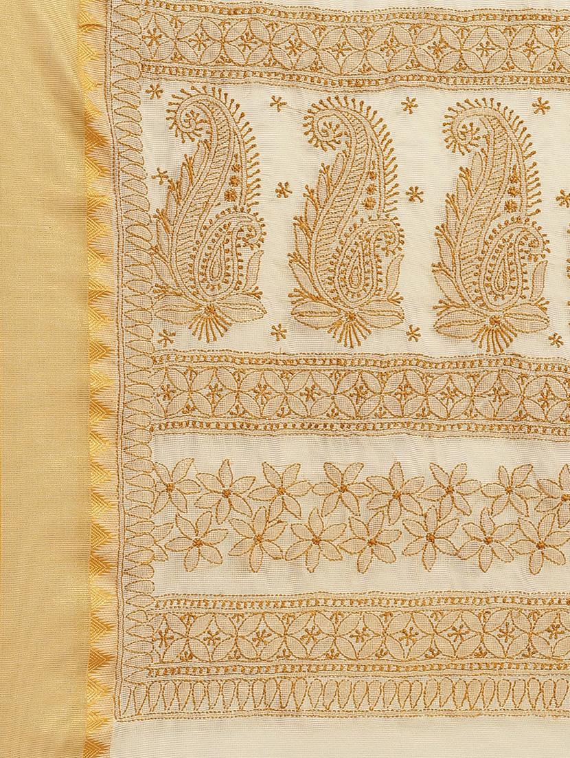 ada hand-embroidered beige chikankari saree with blouse - 17707263 - Zoom Image - 4